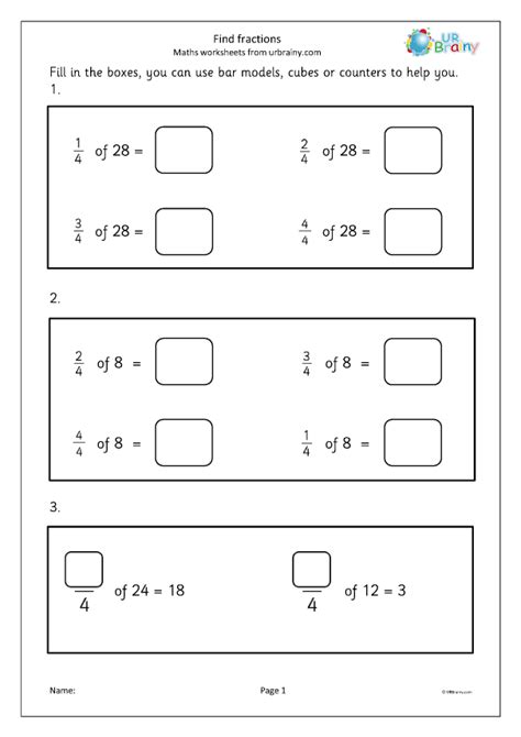 Finding Fractions Of Numbers Year 2 Worksheet