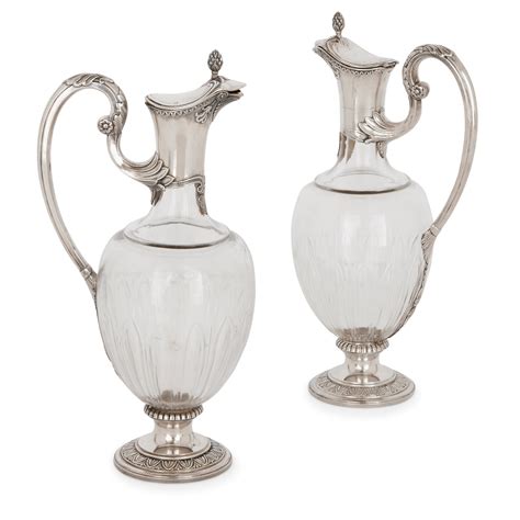 Pair Of Silver And Crystal Glass Claret Jugs By Devaux Mayfair Gallery