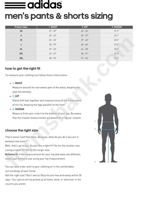 Adidas Mens And Womens Pants And Shorts Size Chart Printable Pdf Download