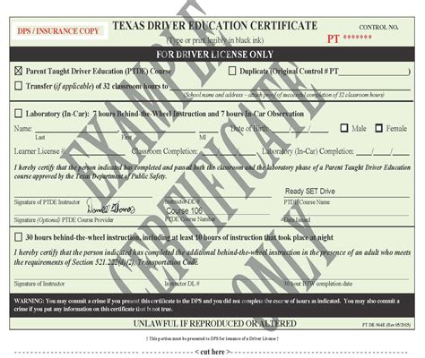 Duplicate Driver Education Certificate Of Completion De 964e 611 Region 6 Esc ~ Safety