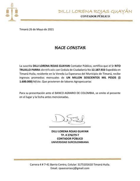 Certificado De Ingresos Expedido Por Contadora Carrera 4 7 41