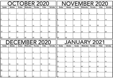 Free Printable 4 Month Calendar 2021 Printable Word Searches