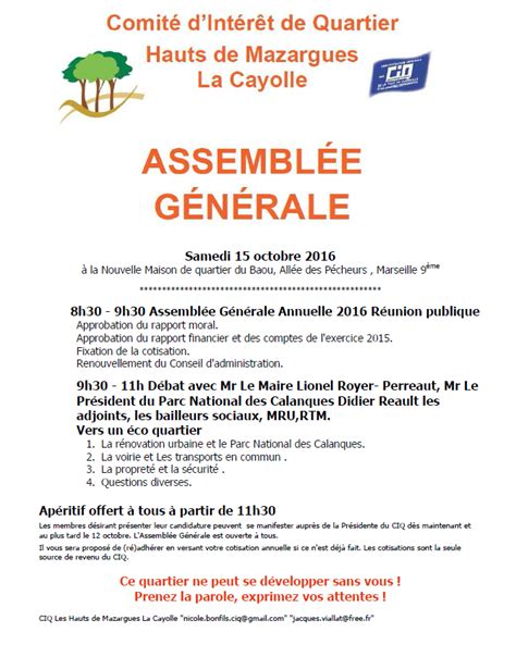 Invitation Assemblée Générale Du Ciq Samedi 15 Octobre Nouvelle Maison