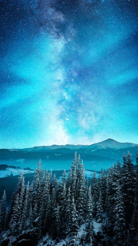 Starry Night Sky Snow Forest Iphone Fond Décran Hd Best Phone
