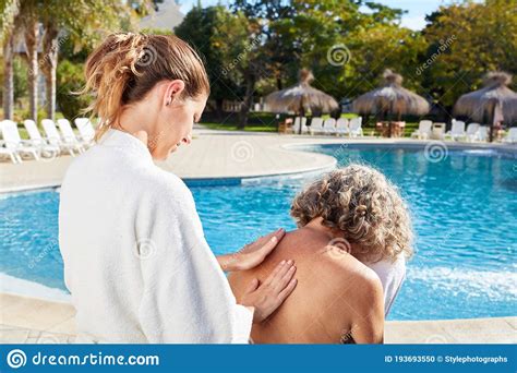 Old Woman Gets Massage On Wellness Vacation Stock Photo Image Of