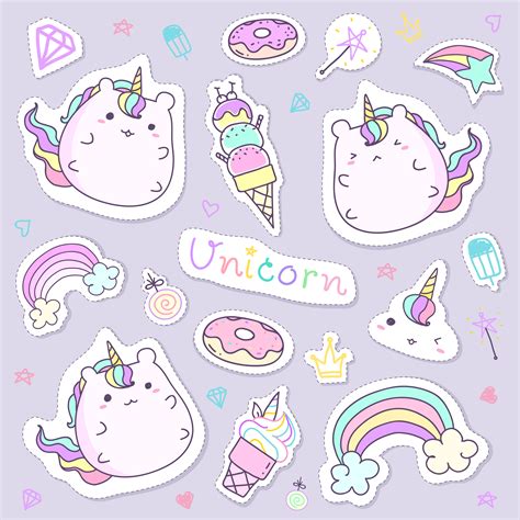 Kawaii Unicorn Sticker Collection In Pastel Color Cute