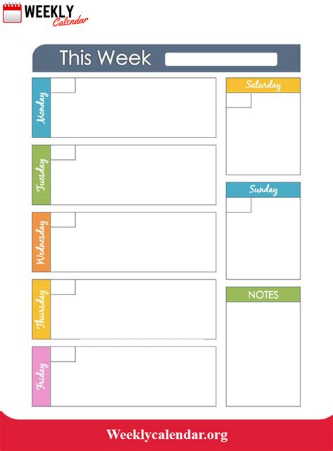 One Week Calendar Template Excel | DocTemplates