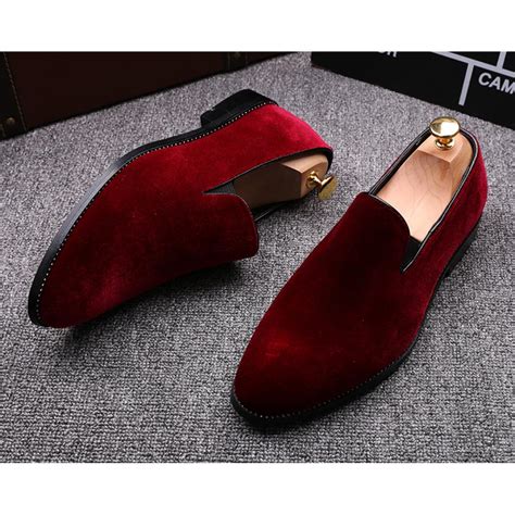 Red Velvet Prom Business Mens Loafers Dress Shoes Loafers