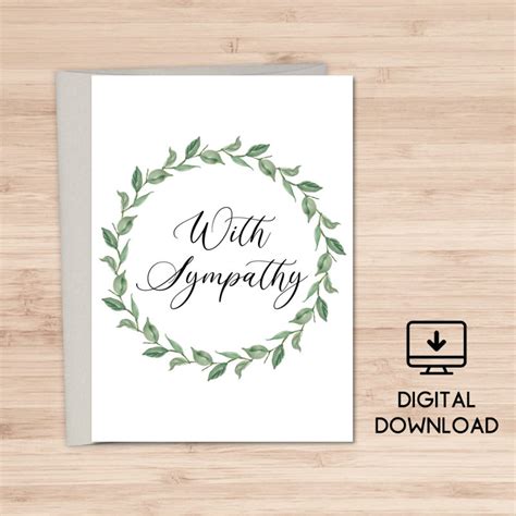 With Sympathy Printable Card Instant Download Pdf Card Etsy