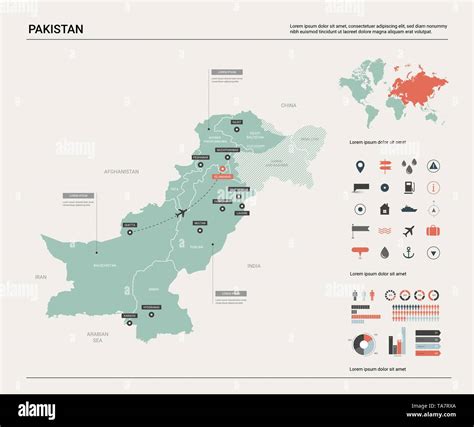 Mapa de vectores de Pakistán Mapa del país con la división las ciudades y la capital