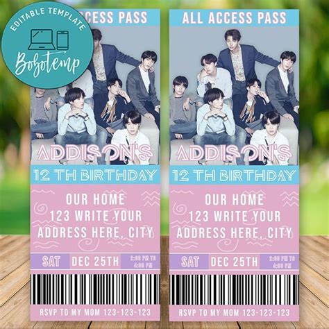 Editable Bts Ticket Birthday Invitation Instant Download Bobotemp