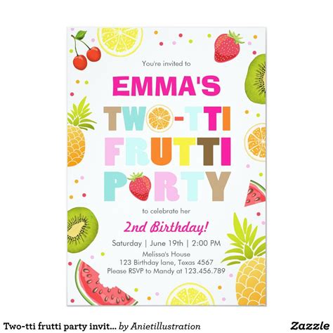 Two Tti Frutti Party Invite Tutti Fruity Birthday In 2020