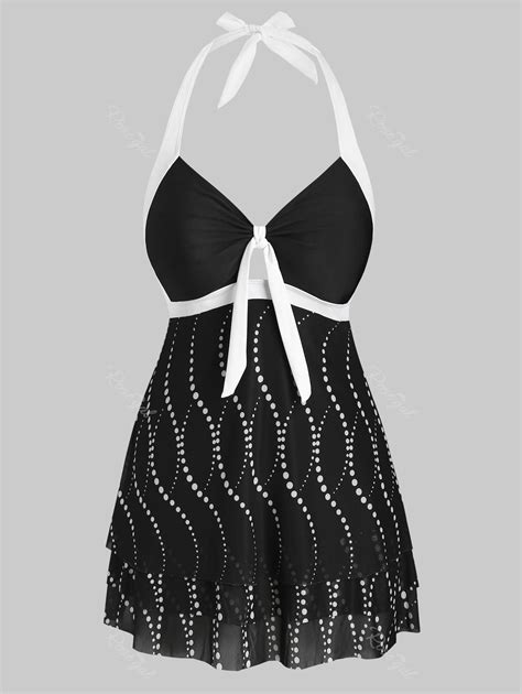 29 Off Plus Size Halter Backless Layered Tankini Swimwear Rosegal