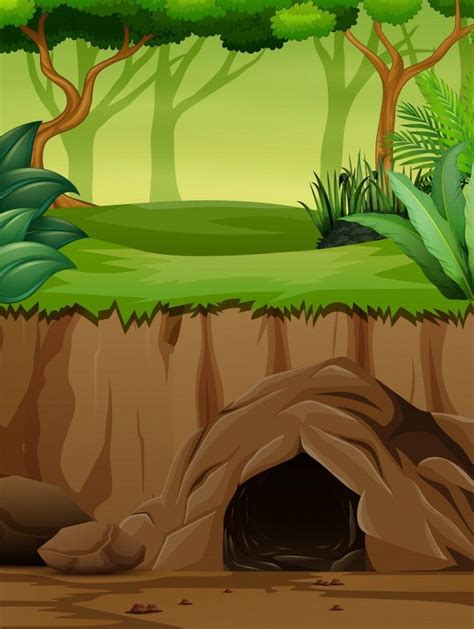 Premium Vector Background Scene With Underground Cave In Jungle