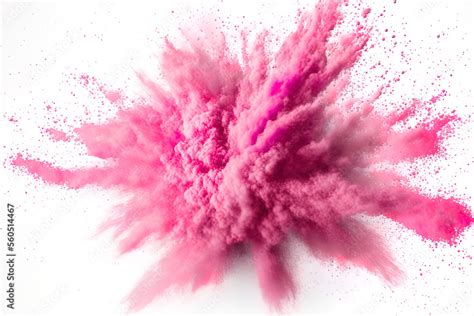 Pink Powder Explosion On A White Background Isolated Pink Flecks Of