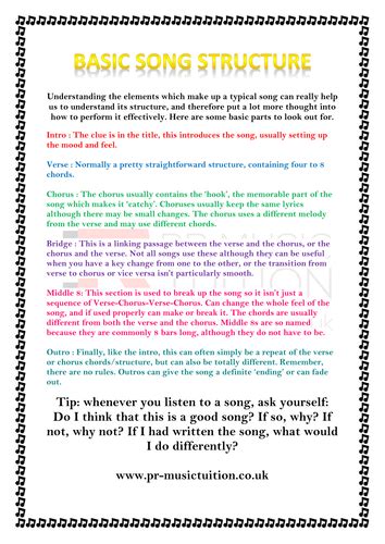 Song structure is the form of the song and how it is arranged. Basic Song Structure | Teaching Resources