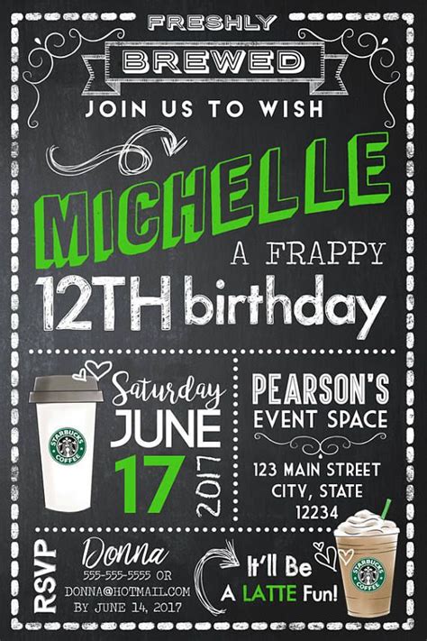 Starbucks Coffee Birthday Party Invitation Starbucks Birthday