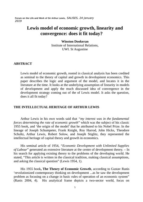 Pdf Lewis Model Of Economic Growth Linearity And Convergence Does