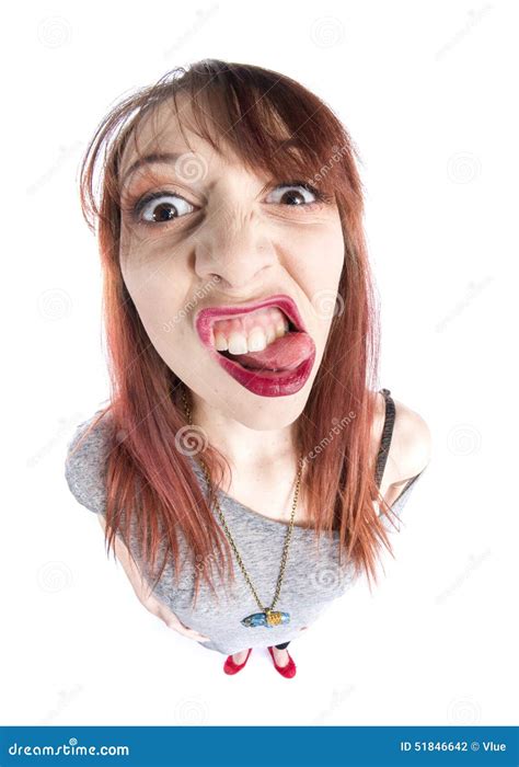 Close Up Funny Young Woman With Tongue Out Stock Photo Image Of