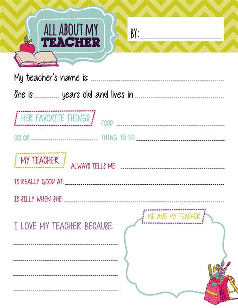 All About My Teacher Questionnaire Printables Teacher Appreciation Week