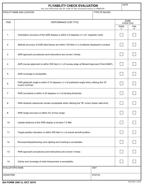 Da Form 3501 2 Flyability Check Evaluation Free Online Forms