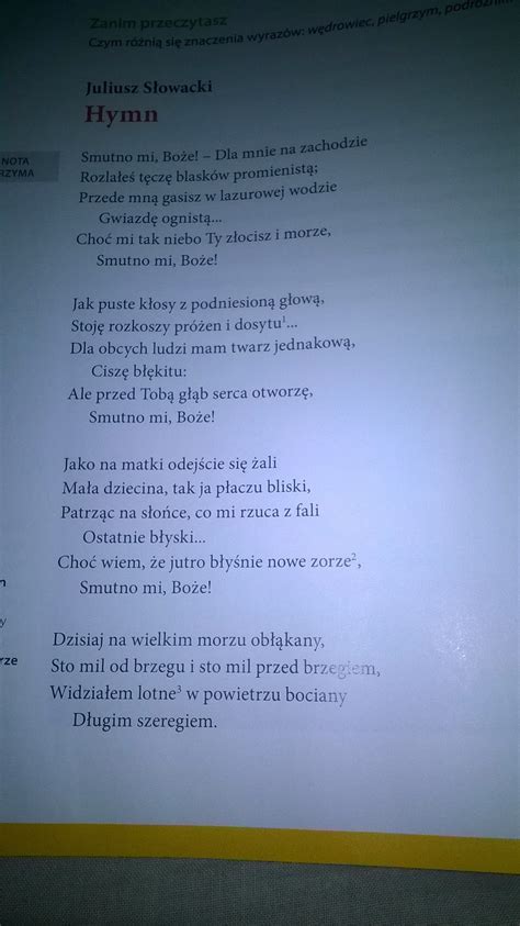 Wiersz Kończy Się Stwierdzeniem Nie Dam Się - O czym jest wiersz Juliusza Słowackiego ,,Hymn"? Napisz o nim w dwóch