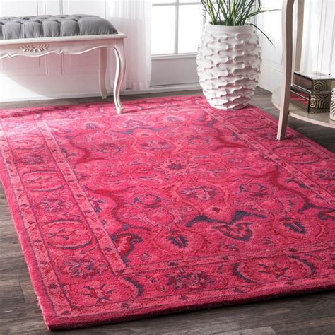 Nuloom Wool Hand Tufted Kimberly Overdyed Style Area Rug Pink 6′ X 9′