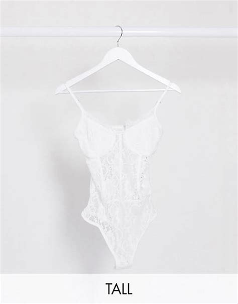 Missguided Tall Lace Pipe Detail Bodysuit In White Asos