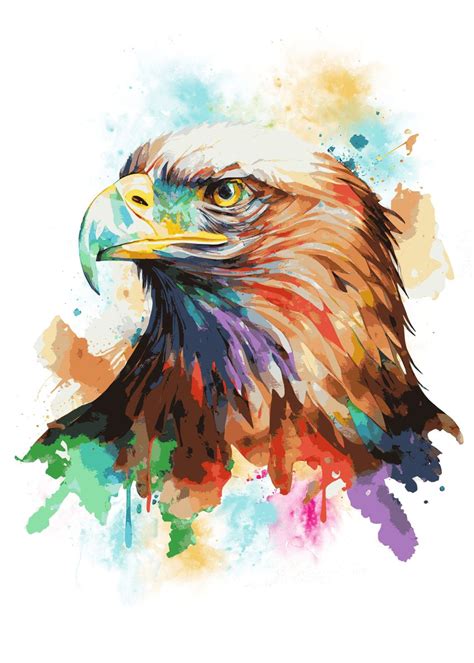 Watercolor Bald Eagle Art Poster Picture Metal Print Paint By