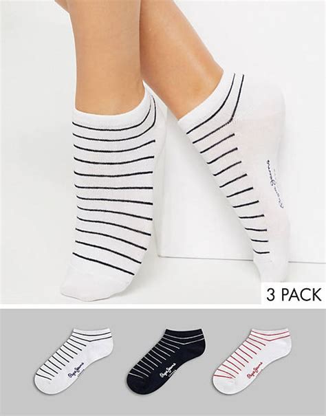 Pepe Anna 3 Pack Striped Trainer Socks Asos