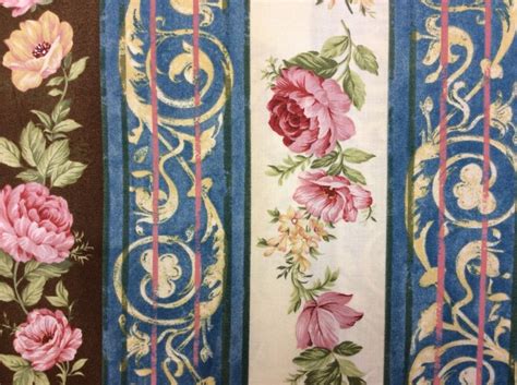 Floral Stripe Border Print Elegant Cotton Fabric Quilt Fabric Md39