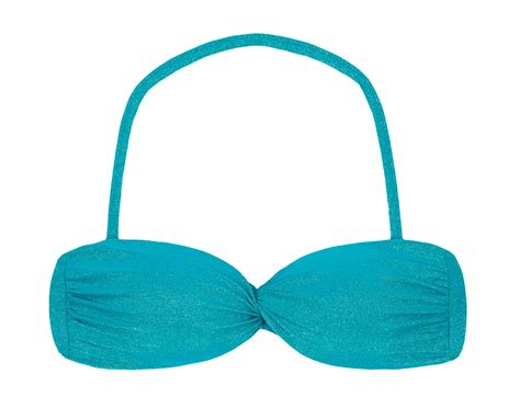 Blue Lurex Twisted Bandeau Bikini Top Soutien Radiante Azul Tomara