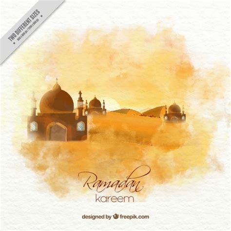 Free Vector Watercolor Landscape Ramadan Background