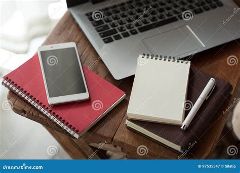 Notebook And Laptop Computer On Wood Table Stock Image Image Of