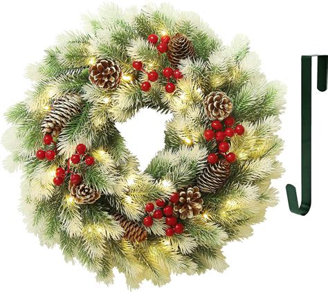Juegoal 16 Inch Pre Lit Christmas Wreath With Metal Hanger