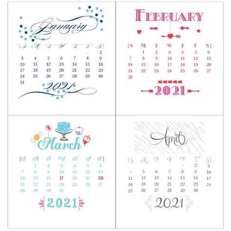 Please note that our 2021 we also have a 2021 two page calendar template for you! 2021 Idea Chíc Colorful Mini 12-Month Desk Calendar