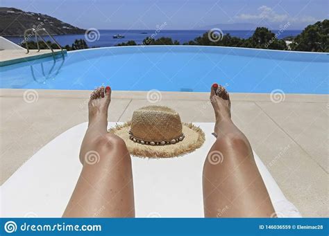 Female Legs Sunbathing On Sun Lounger Isolated Stock Image Image Of Paradise Island