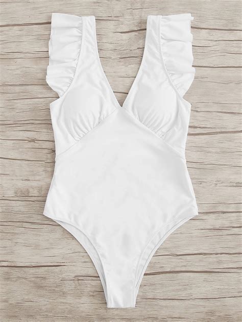 V Plunge Ruffle One Piece Swimsuit One Piece Swimsuit One Piece One