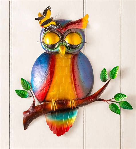 Handcrafted Metal Sleepy Owl Wall Art Wind And Weather Owl Wall Art