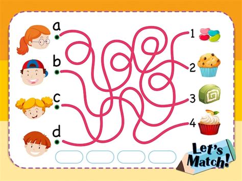 Matching Game Template With Kids And Desserts Free Vector