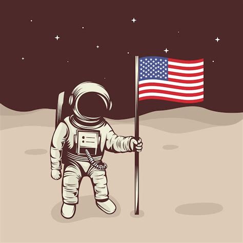 Premium Vector Astronaut Raise The Flag On The Moon