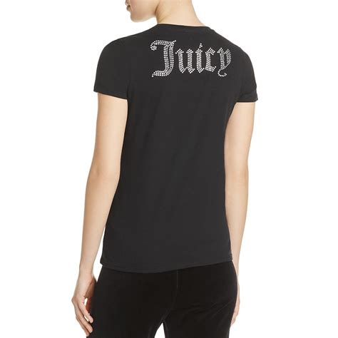 Juicy Couture Womens Black Rhinestone Embellished Logo T Shirt Top XS