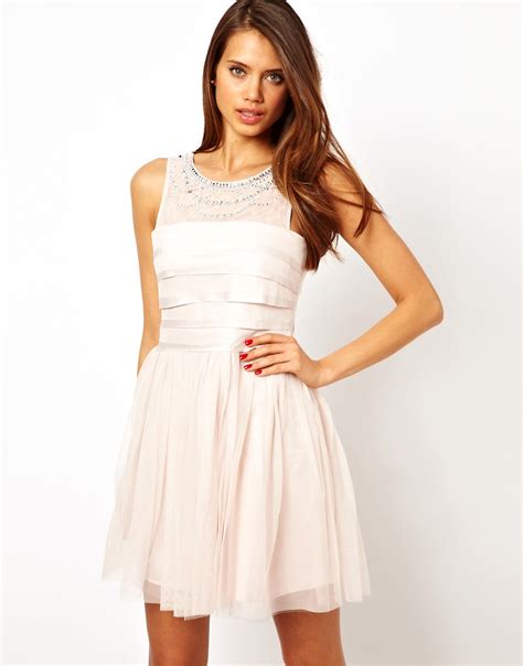Lipsy Lipsy Prom Dress With Layered Bodice And Jewel Necklace At Asos