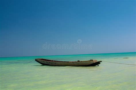 Lonely Boat In The Blue Sea Stock Image Image Of Blue Lonely 136087737