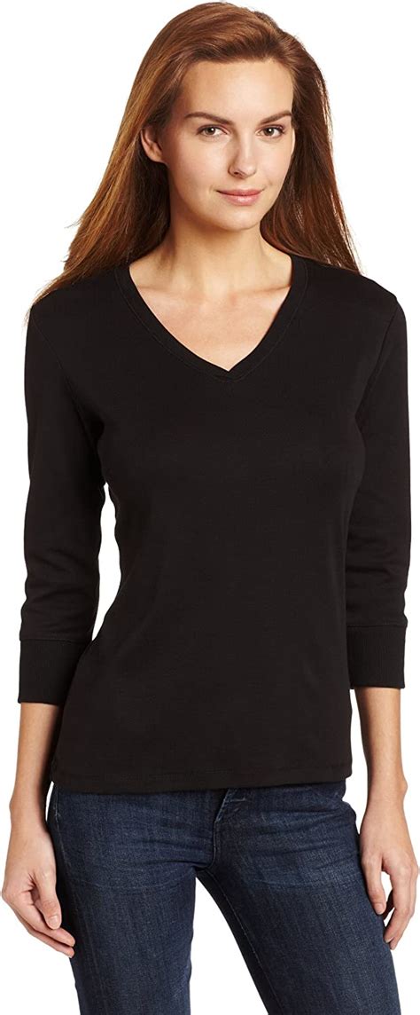 Jones New York Women S Petite Size V Neck Tee With Ribbed Trim At Amazon Womens Clothing Store