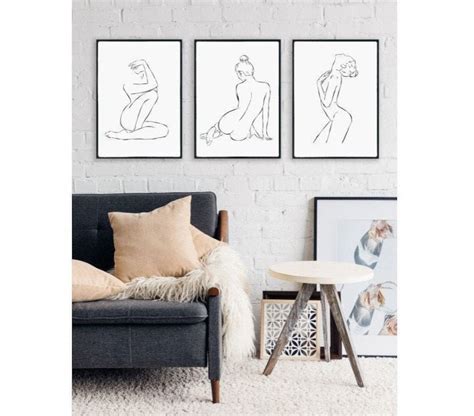 line drawings set of 3 nude prints female one line art nude etsy