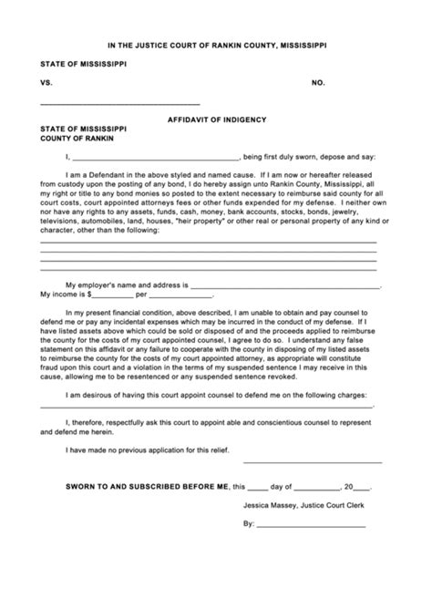 Affidavit Of Indigency Form Florida