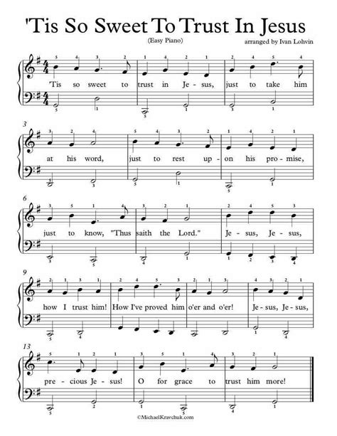 Free Piano Arrangement Sheet Music Tis So Sweet To Trust In Jesus In