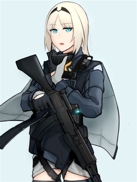 Safebooru 1girl Absurdres An 94 An 94 Girls Frontline Assault Rifle Bangs Blue Background