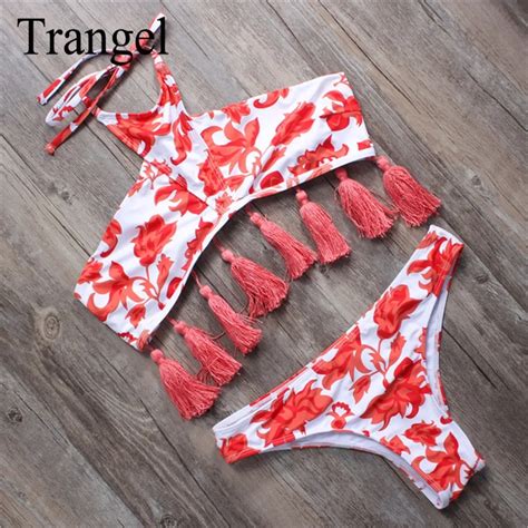 Buy Trangel Sexy Women Bikini High Neck Tassel Bikinis